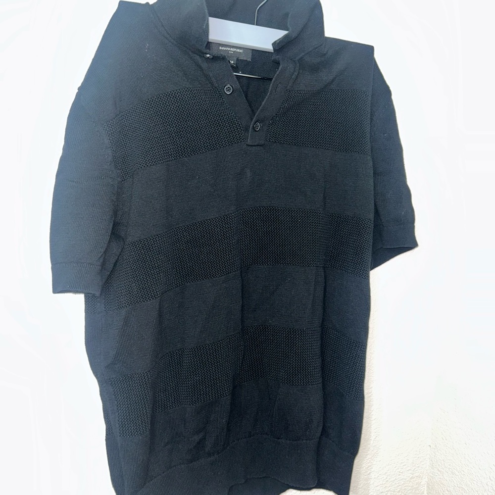 Banana Republic Black Textured Polo Shirt